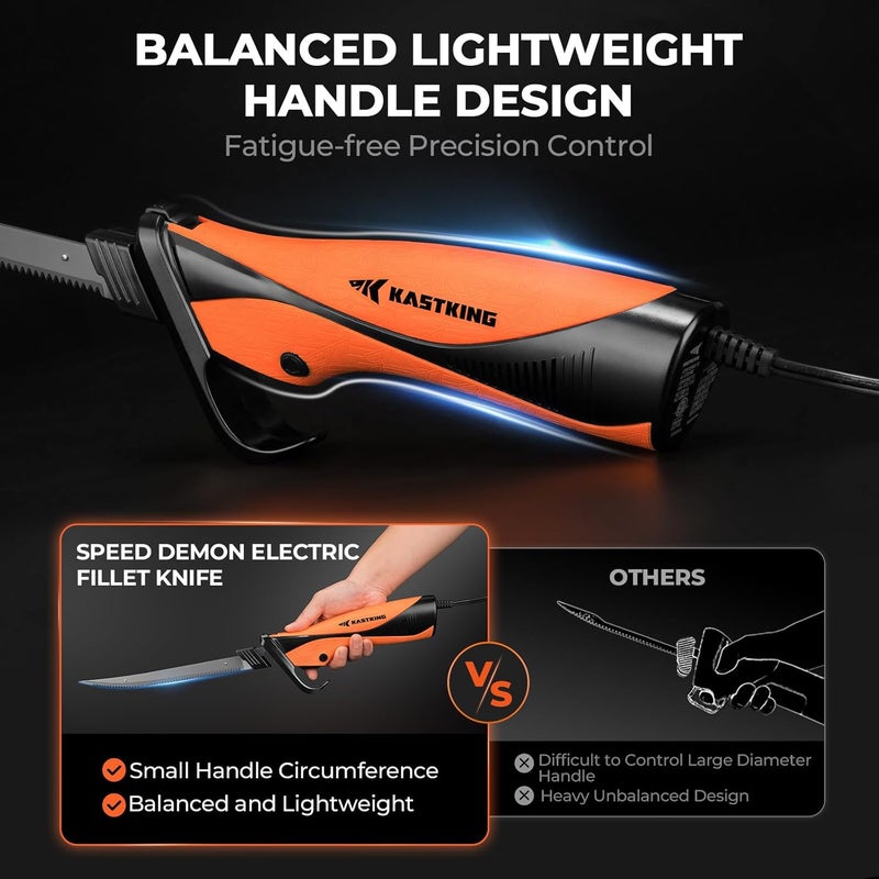 Kastking Speed Demon 110v Electric Fillet Knife, Precision Cut with High Torque Motor, ETL Certified Safety, Balanced Lightweight Handle, 2 Sets of Stainless-steel Blades - Image 4